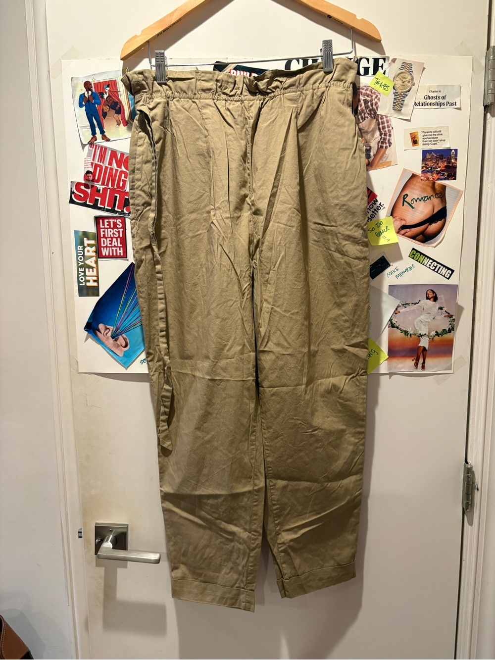 Zara Olive-Tan High-Rise Paperbag Chino Pants